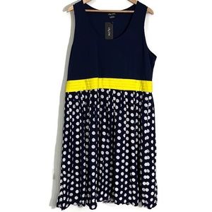 City Chic Spot Contrast Dress Navy Blue Yellow